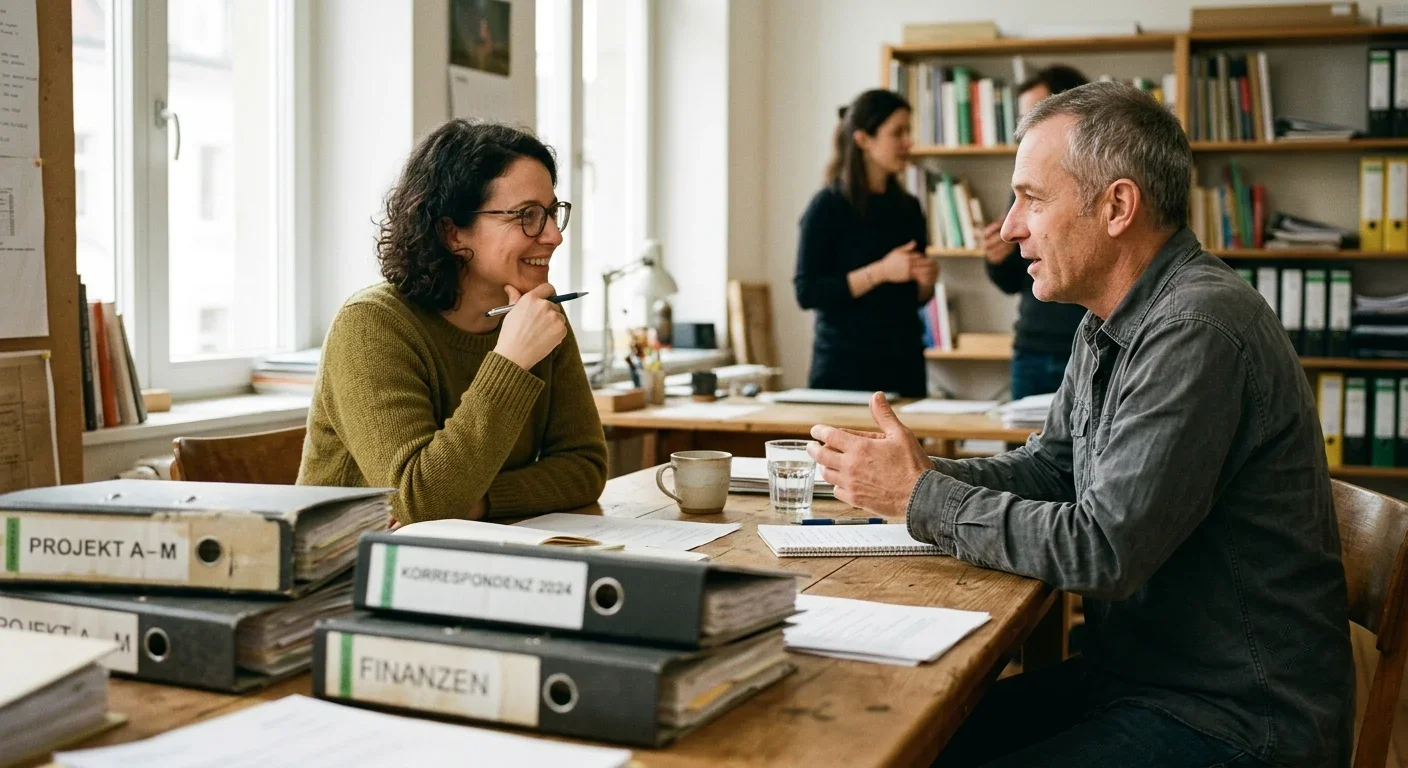 Besprechung am Tisch mit Akten