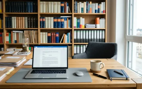 Laptop auf einem Schreibtisch in einer Kanzlei zur Mandantengewinnung