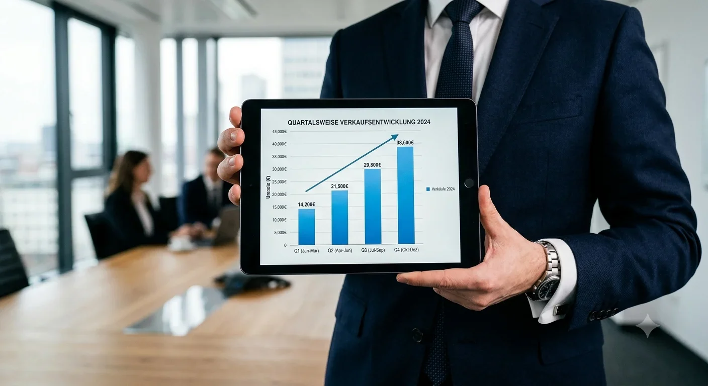 Balkendiagramm auf einem Tablet zeigt steigende Autorität