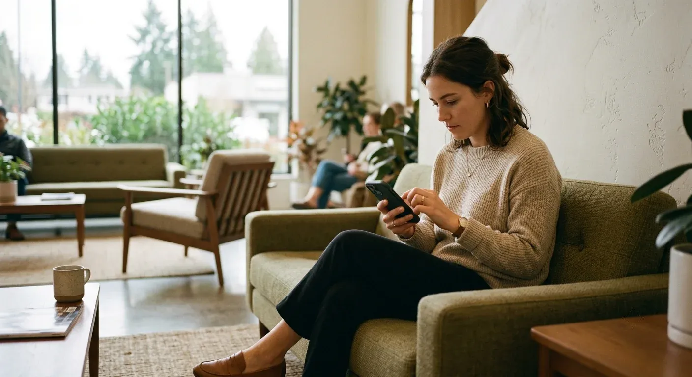 Mandant sucht auf dem Smartphone nach einer Kanzlei