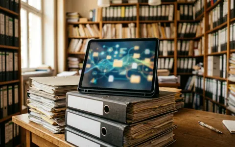 Tablet auf Aktenordnern als Symbol für die Digitalisierung der Kanzlei