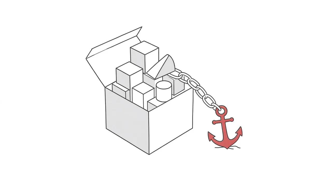 Illustration eines geschlossenen Systems, das durch einen Anker festgehalten wird