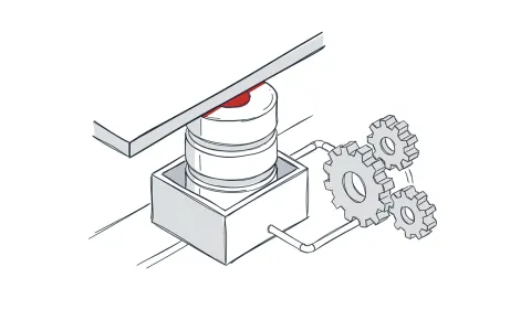 Illustration einer Datenbank, die symbolisch an die Grenzen einer Box stößt.