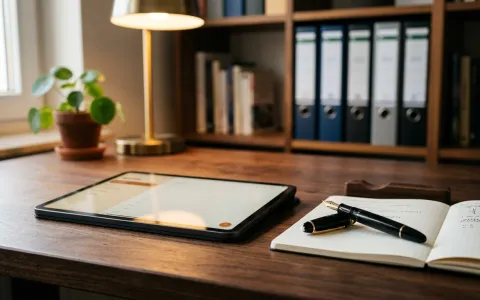 Tablet und Füller auf einem Schreibtisch