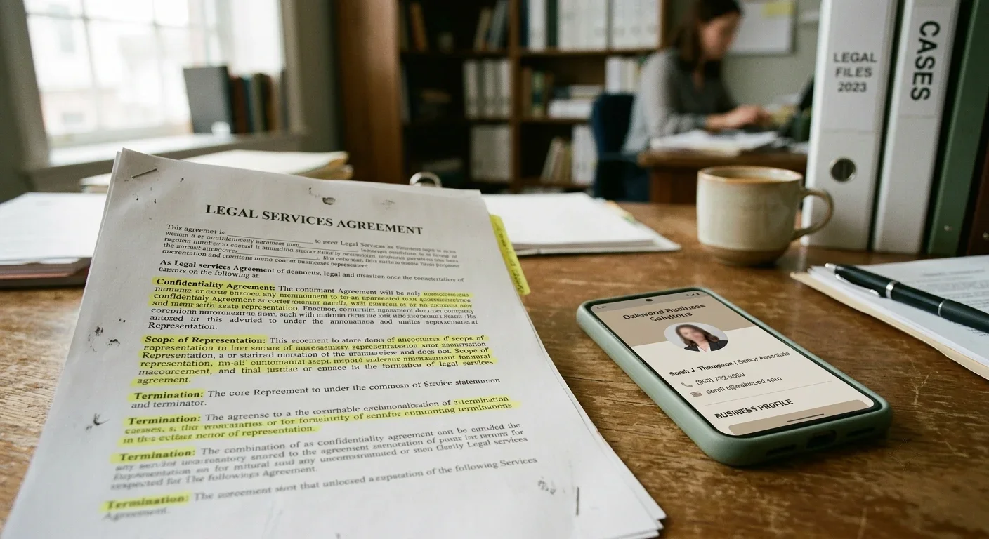 Dokumente und Smartphone auf einem Tisch zur Überprüfung