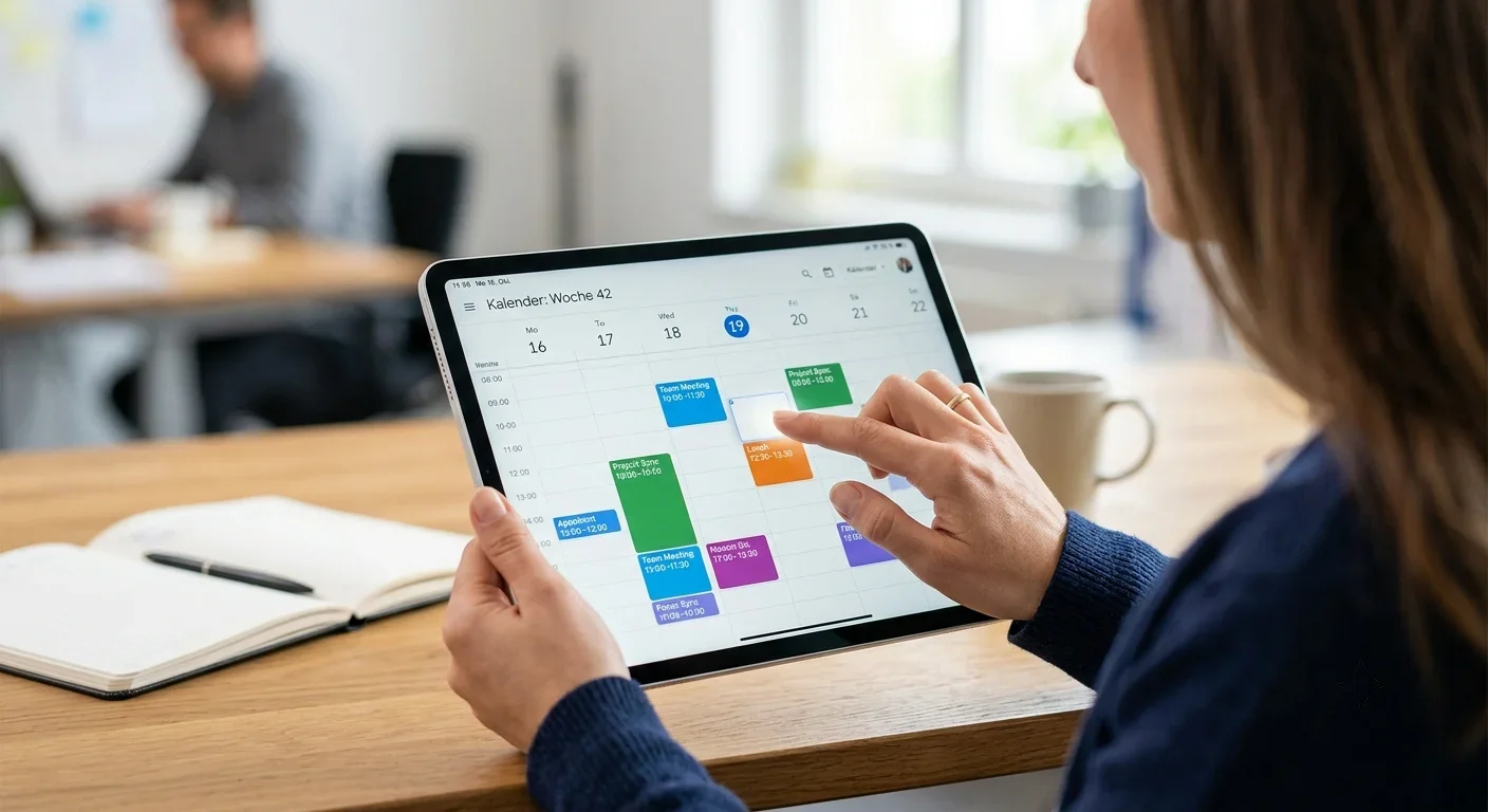 Auswahl eines freien Termins in einem digitalen Kalender auf einem Tablet