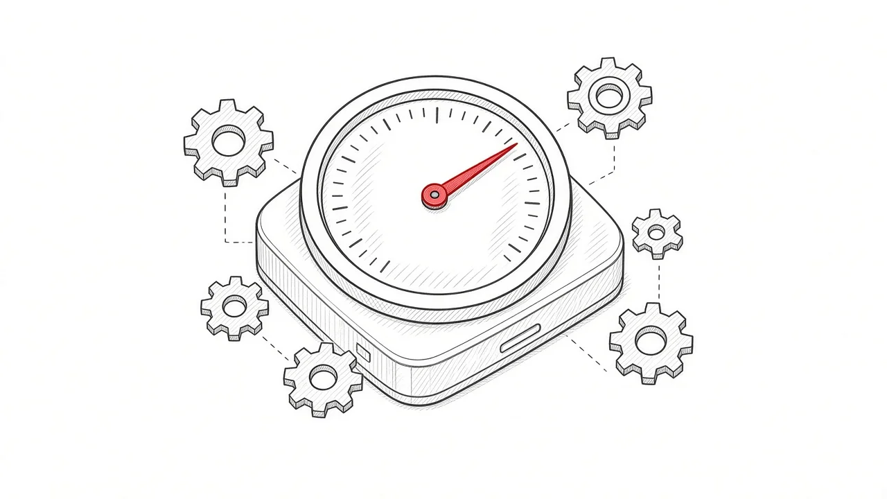 Tachometer-Illustration zur Symbolisierung der Ladezeit und Performance