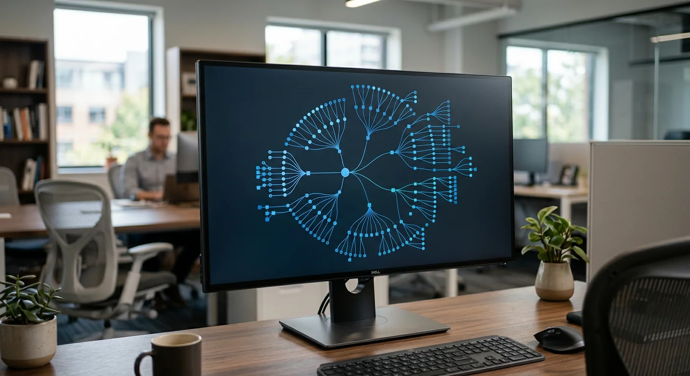 Visualisierung einer vernetzten Website-Architektur auf einem Monitor