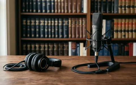 Professionelles Podcast-Setup auf einem Schreibtisch