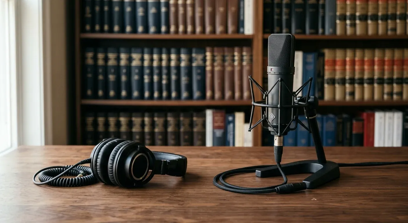 Professionelles Podcast-Setup auf einem Schreibtisch