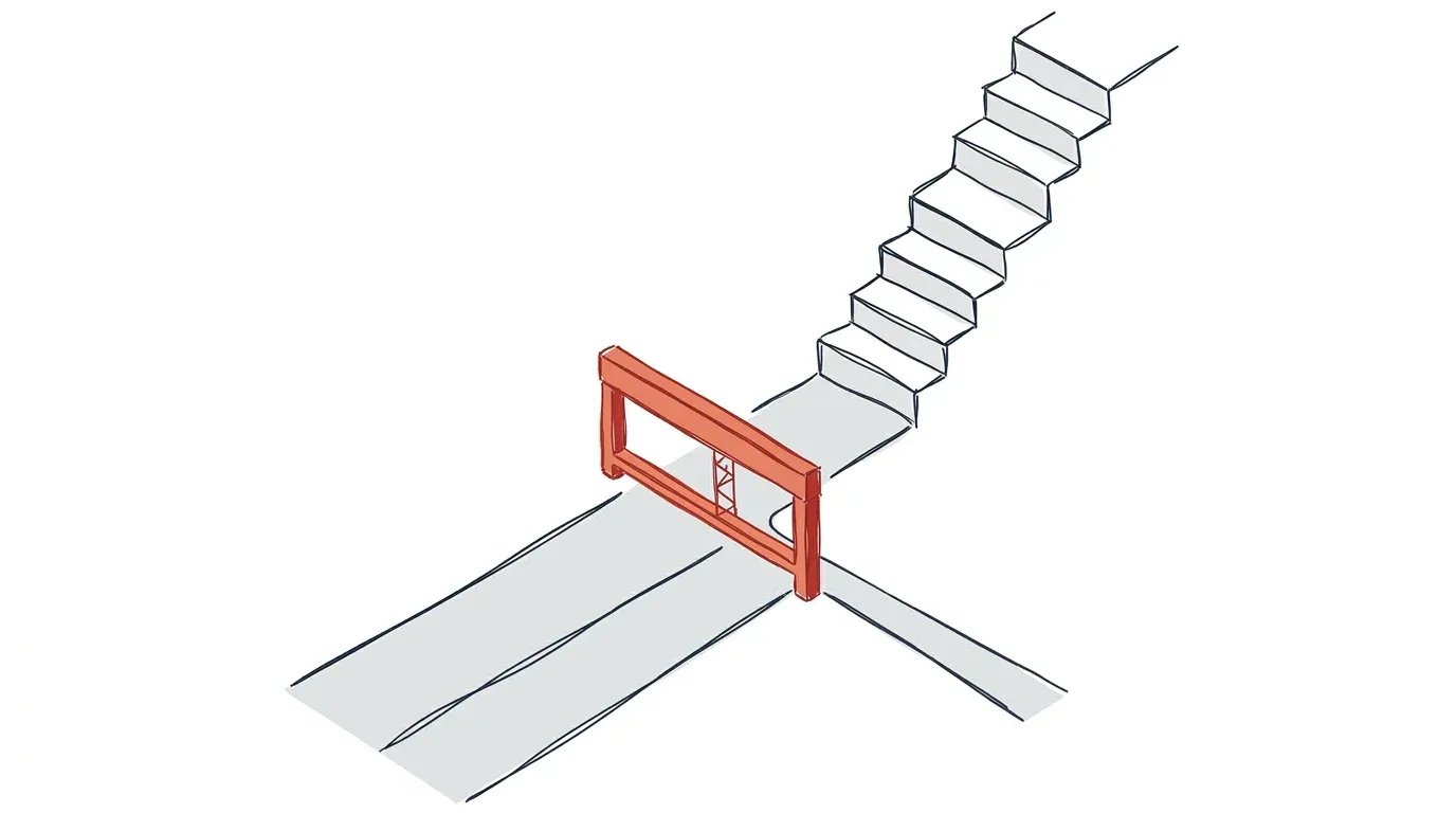 Illustration eines Weges, der sich an einer technischen Hürde gabelt