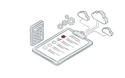 Isometrische Skizze einer Budgetkalkulation für Cloud-Anwendungen