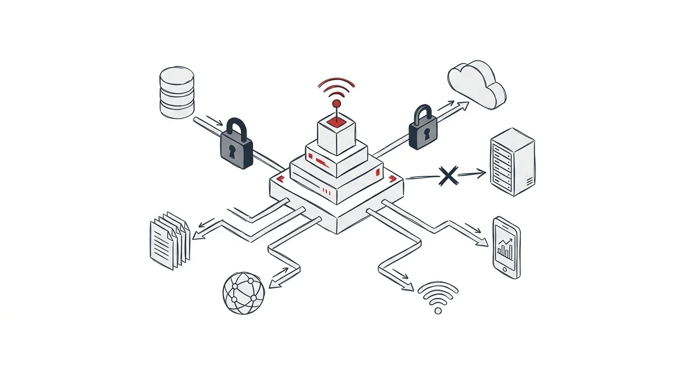 Skizze von Datenverbindungen, die teilweise durch Schlösser als Premium-Funktionen gekennzeichnet sind