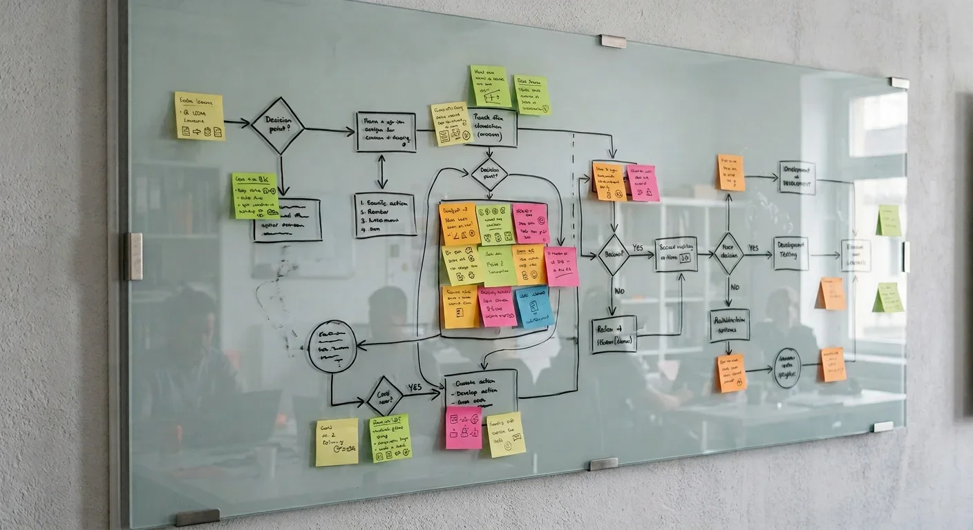 Flussdiagramm eines Prozesses auf einer Glastafel