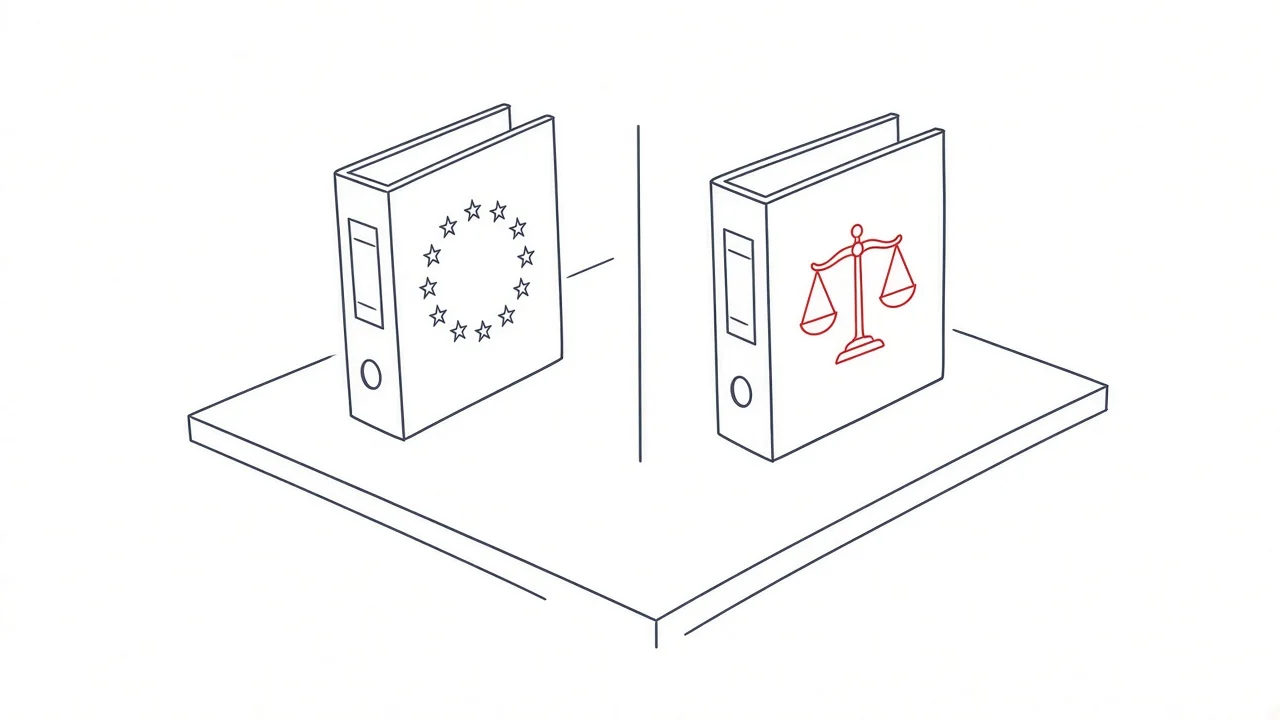 Illustration von rechtlichen Dokumenten und einer Justizwaage