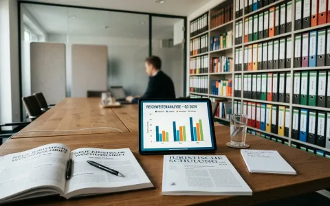 Aufgeschlagene Fachzeitschriften und ein Tablet auf einem Konferenztisch