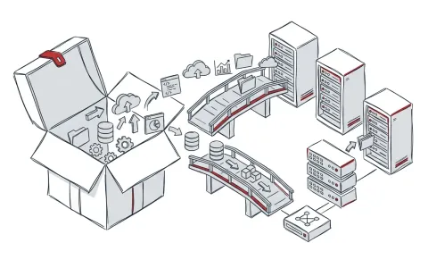 Illustration zur Ablösung einer Mietsoftware durch eine eigene Softwarelösung mit Datenmigration