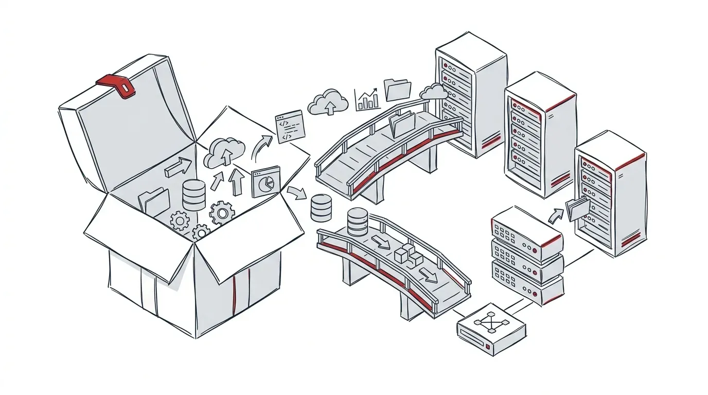 Illustration zur Ablösung einer Mietsoftware durch eine eigene Softwarelösung mit Datenmigration