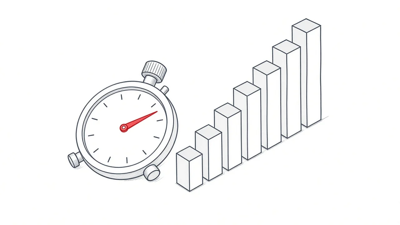 Illustration einer Stoppuhr neben wachsenden Diagrammen