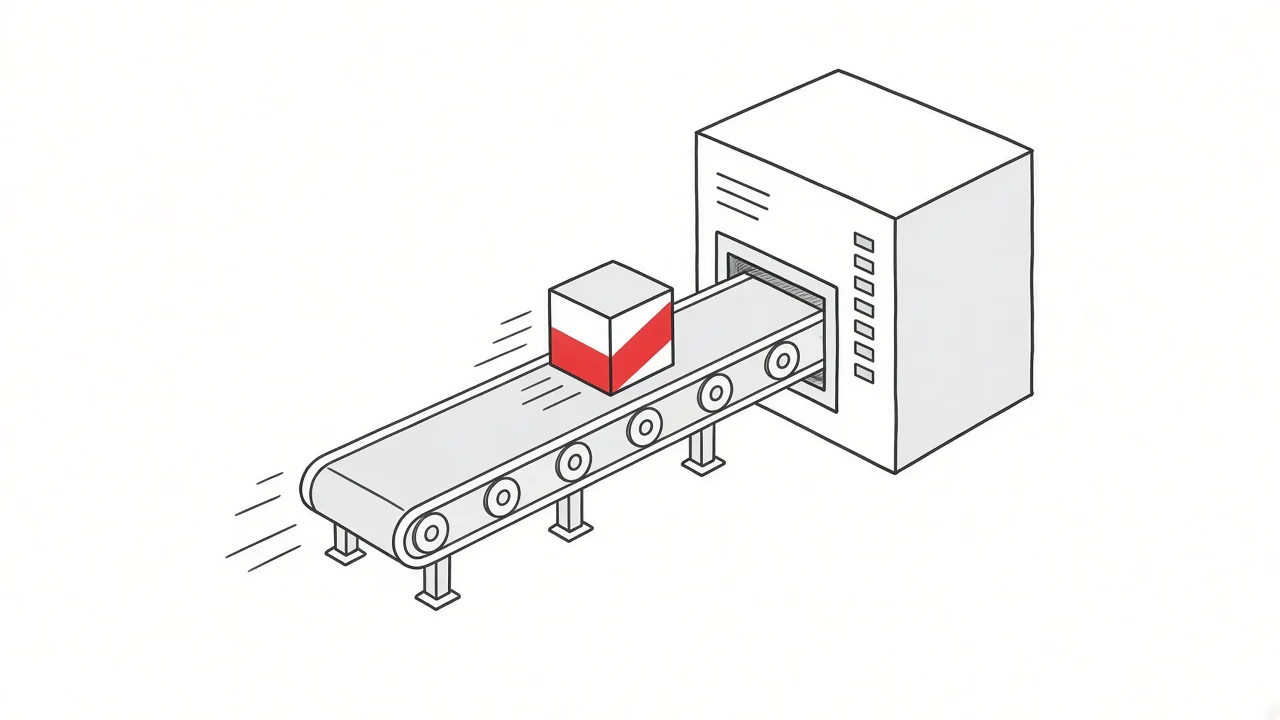 Illustration eines Datenpakets auf einem Förderband zum Server