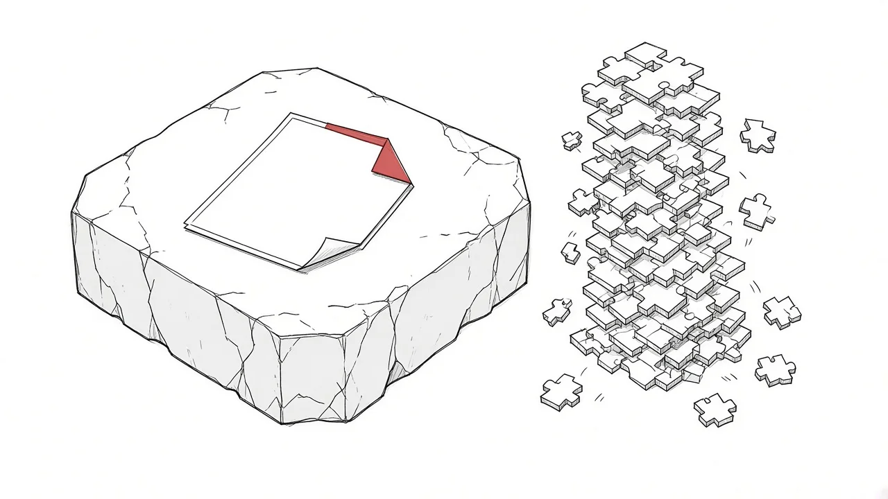 Illustration eines stabilen Fundaments im Vergleich zu einer wackeligen Struktur