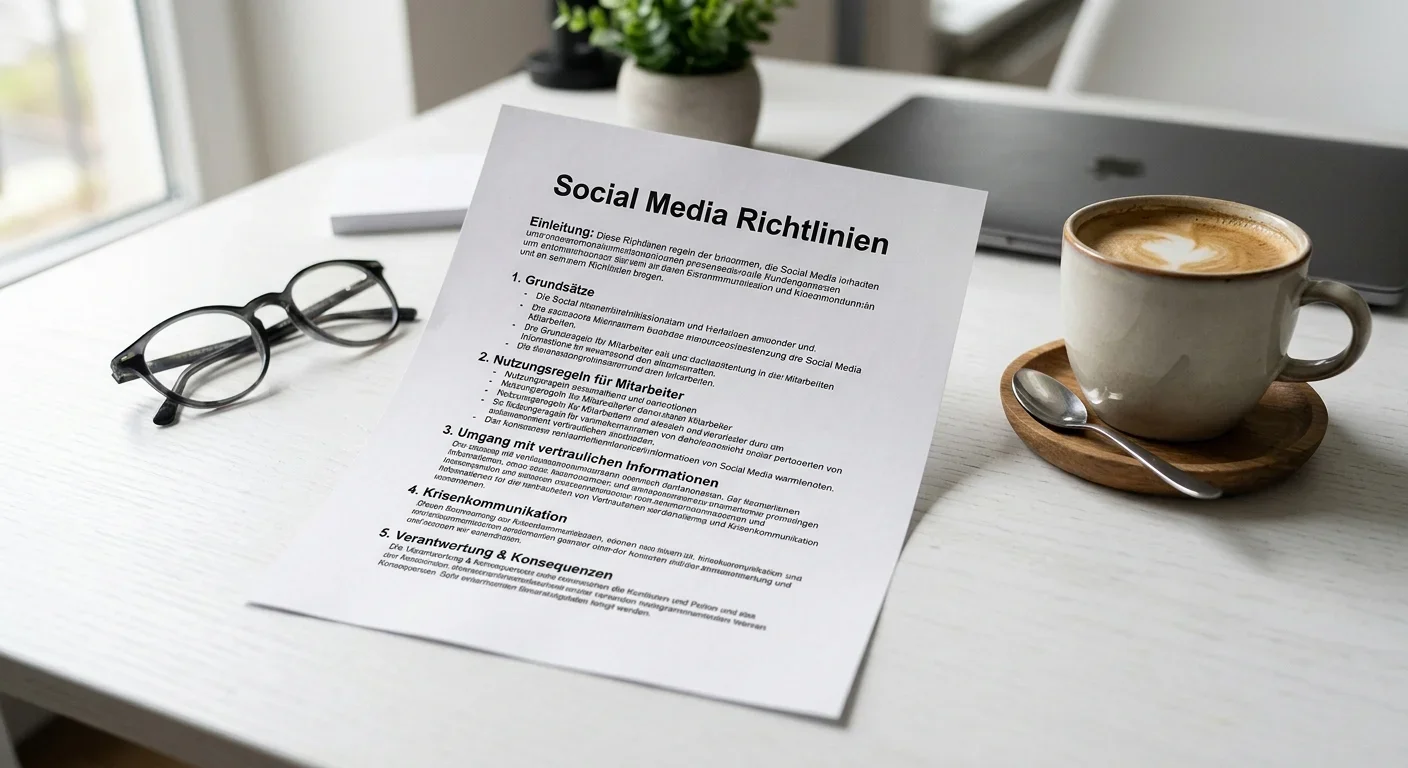Dokument mit Social Media Richtlinien liegt auf einem Tisch