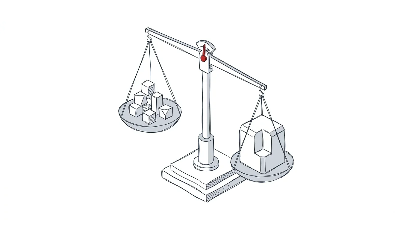 Illustration einer Waage, die verschiedene Software-Optionen gegeneinander abwägt