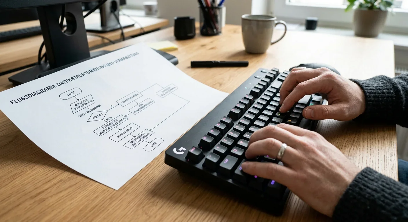 Tastatur und Flussdiagramm zur Datenstrukturierung