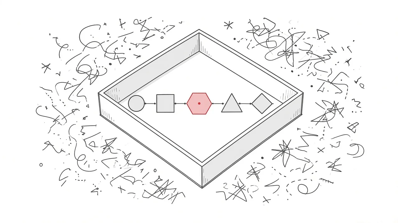 Geöffnete Box mit geordneten geometrischen Elementen als Symbol für strukturierte Daten