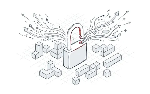 Geöffnetes Vorhängeschloss mit austretenden Datenströmen als Symbol für technologische Unabhängigkeit