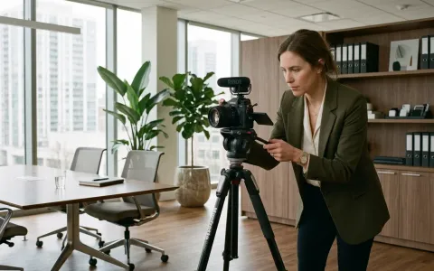 Anwalt bereitet Kamera für Video-Aufzeichnung vor