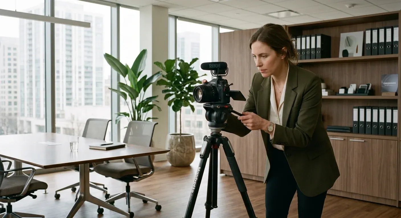 Anwalt bereitet Kamera für Video-Aufzeichnung vor