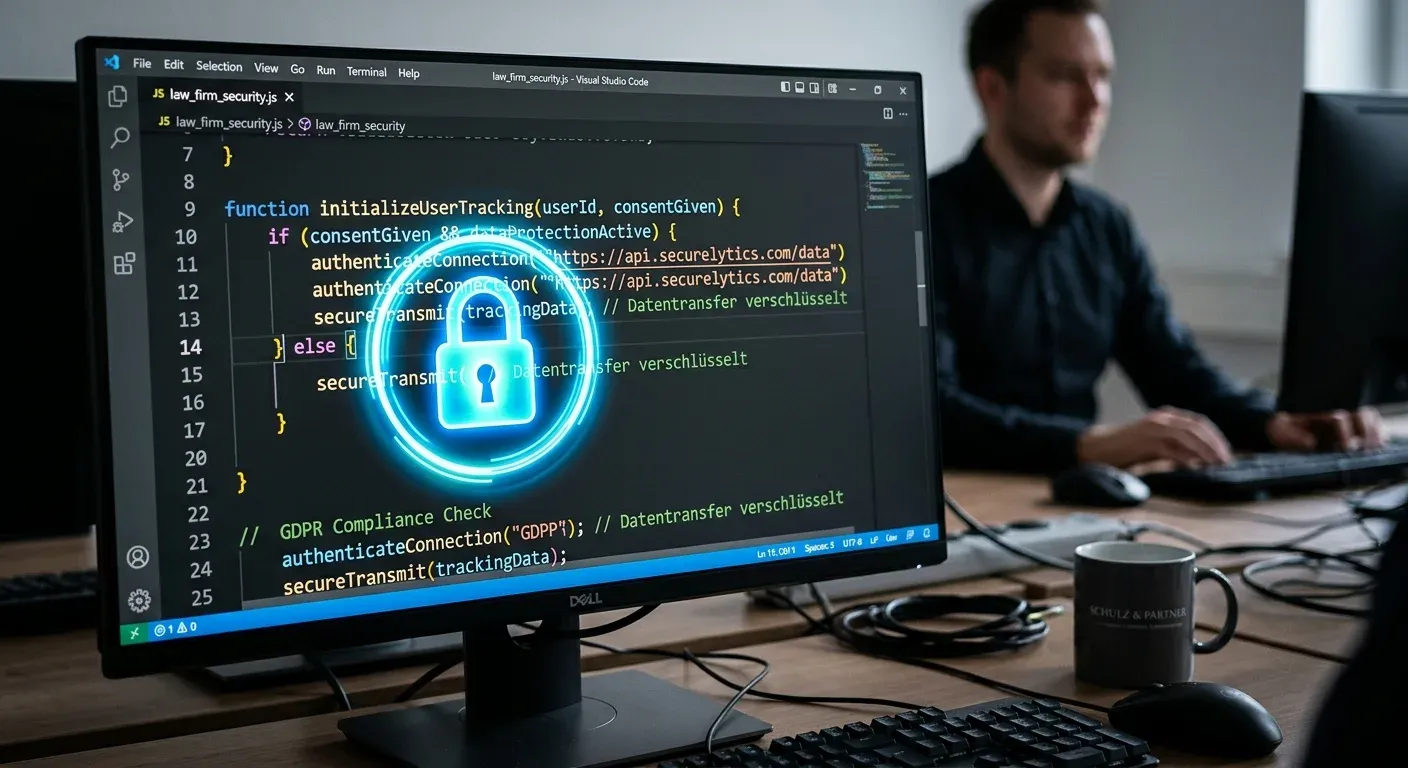 Quellcode mit Schloss-Symbol visualisiert den technischen Datenschutz