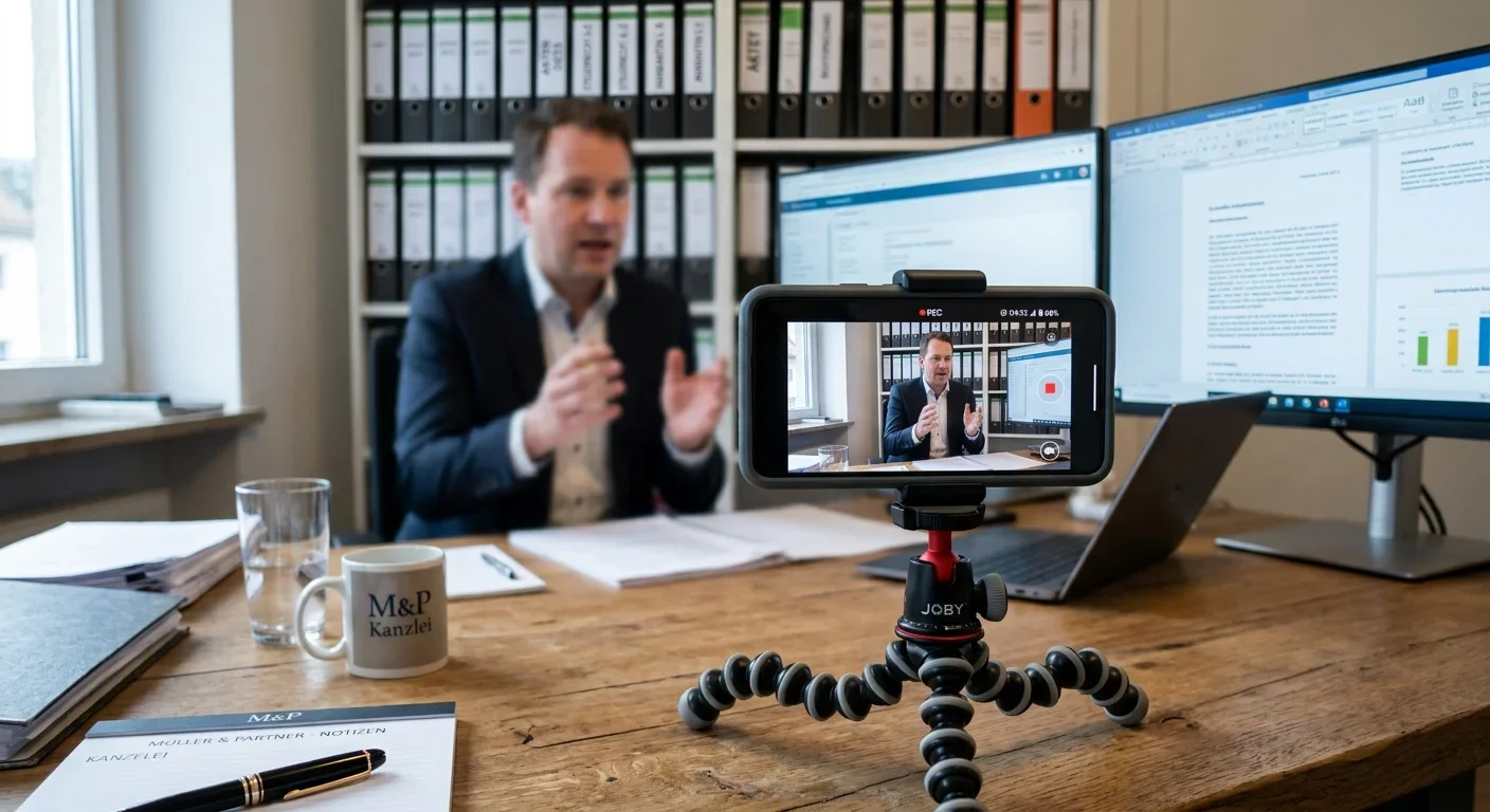 Smartphone auf Stativ für Kanzlei-Kurzvideos