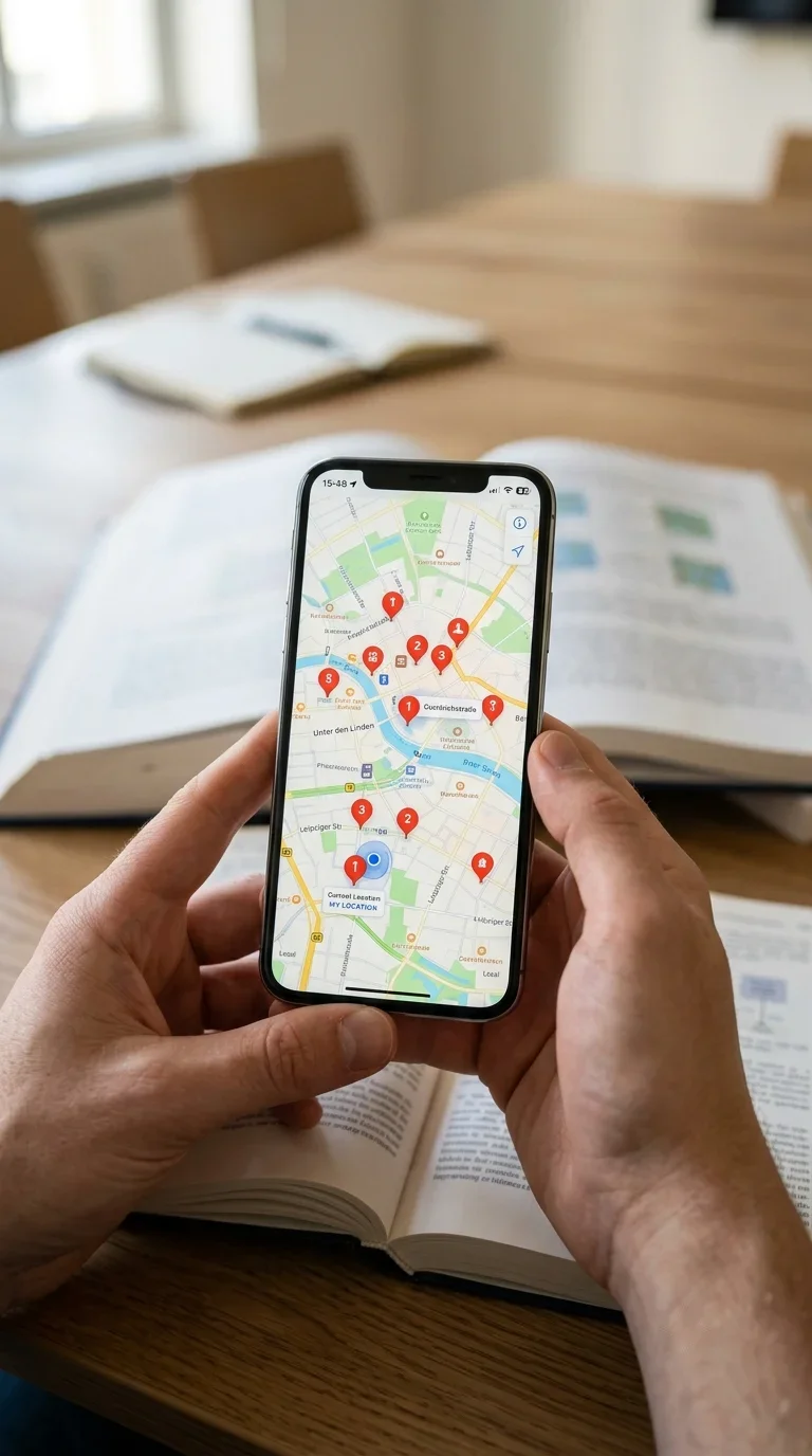 Lokale Suche nach Kanzleien auf einer Smartphone-Karte