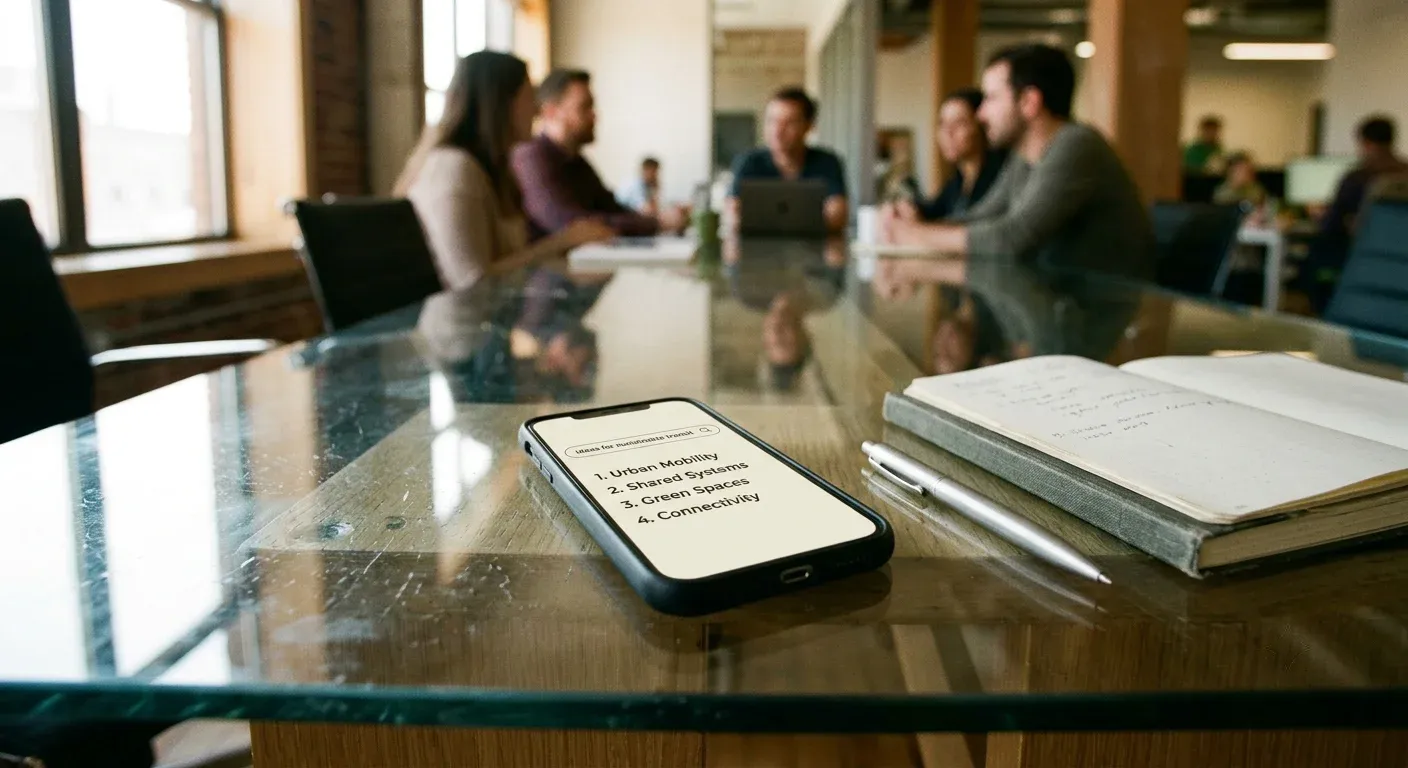 Smartphone mit Suchoberfläche auf einem Besprechungstisch in einer Kanzlei