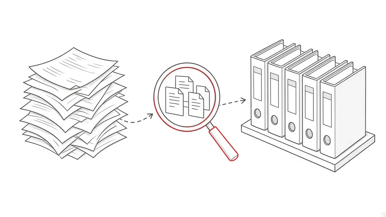 Illustration eines Content Audits durch Sortierung von Dokumenten