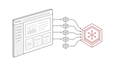 Isometrische Illustration eines Datenflusses von einer Website in ein KI-System