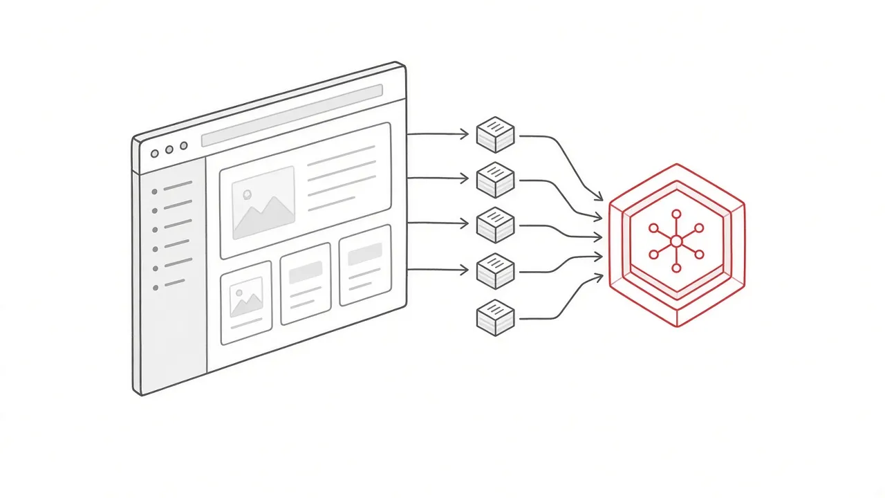 Isometrische Illustration eines Datenflusses von einer Website in ein KI-System