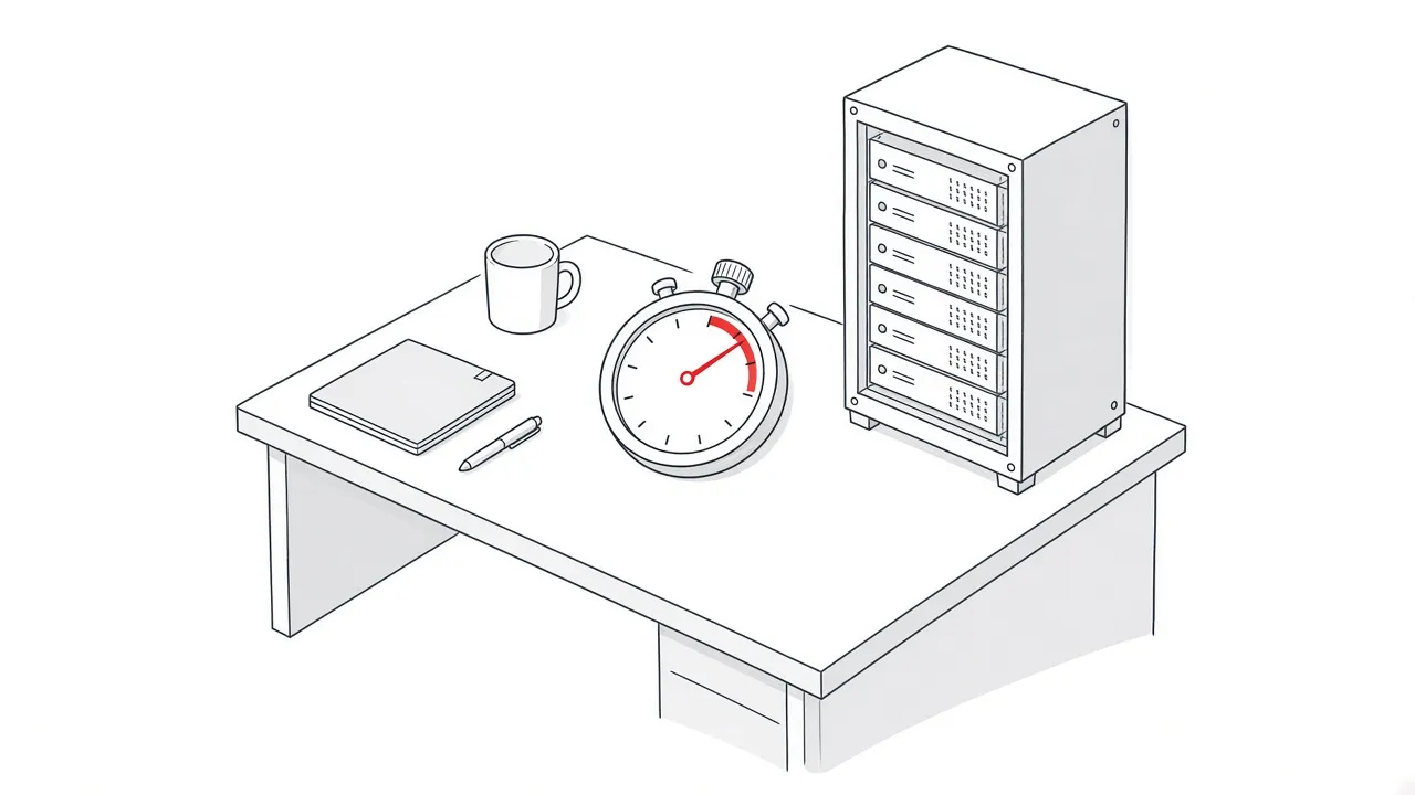 Illustration einer Stoppuhr neben einem Server zur Symbolisierung der Performance