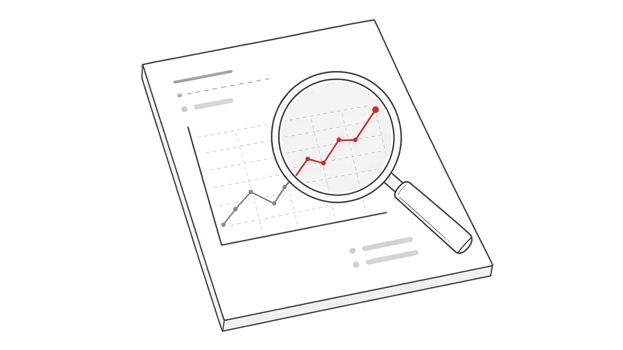 Illustration einer Lupe über einem Auswertungsdiagramm