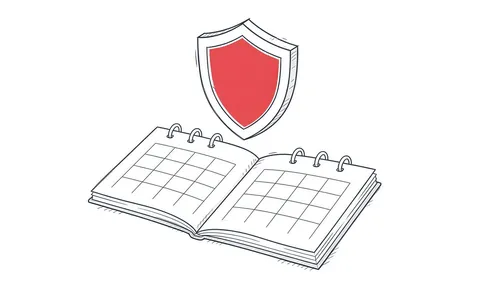 Illustration eines Kalenders mit Schutzschild als Metapher für sichere WordPress-Updates
