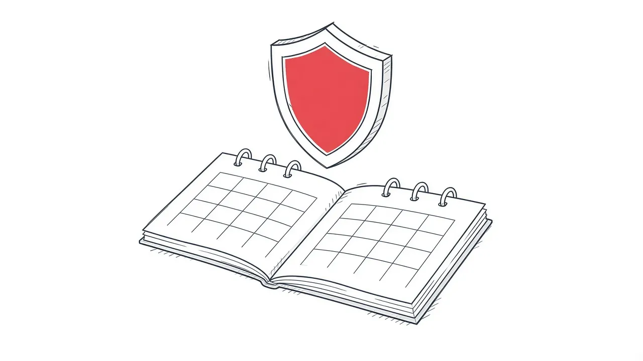 Illustration eines Kalenders mit Schutzschild als Metapher für sichere WordPress-Updates