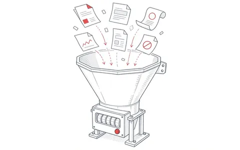 Illustration eines Trichters mit Dokumenten und einem Zählwerk zur Darstellung von URL-Limits