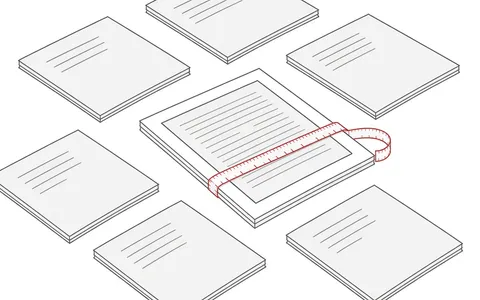 Isometrische Skizze eines Dokuments, das mit einem Maßband vermessen wird