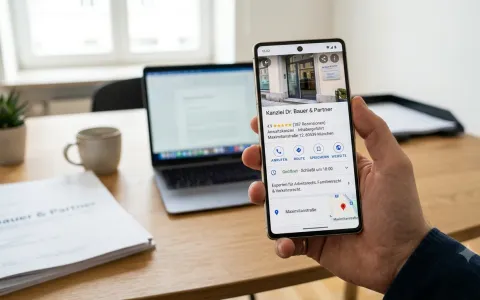 Google Business Profil einer Kanzlei auf einem Smartphone
