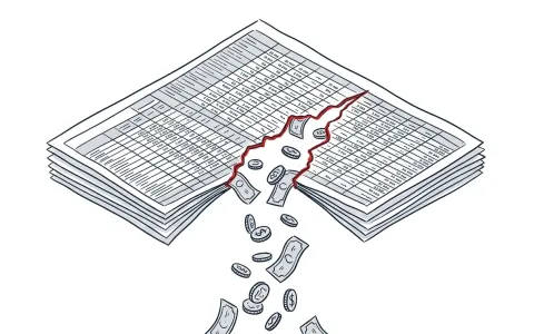 Illustration eines Risses in einer Tabelle, durch den Geld fällt