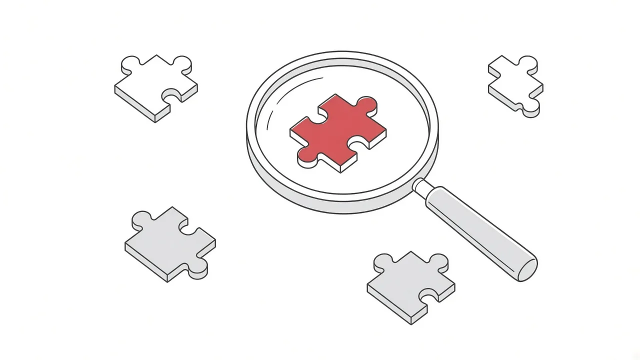 Eine Lupe untersucht ein Puzzleteil, symbolisch für die Fehlersuche in WordPress-Plugins