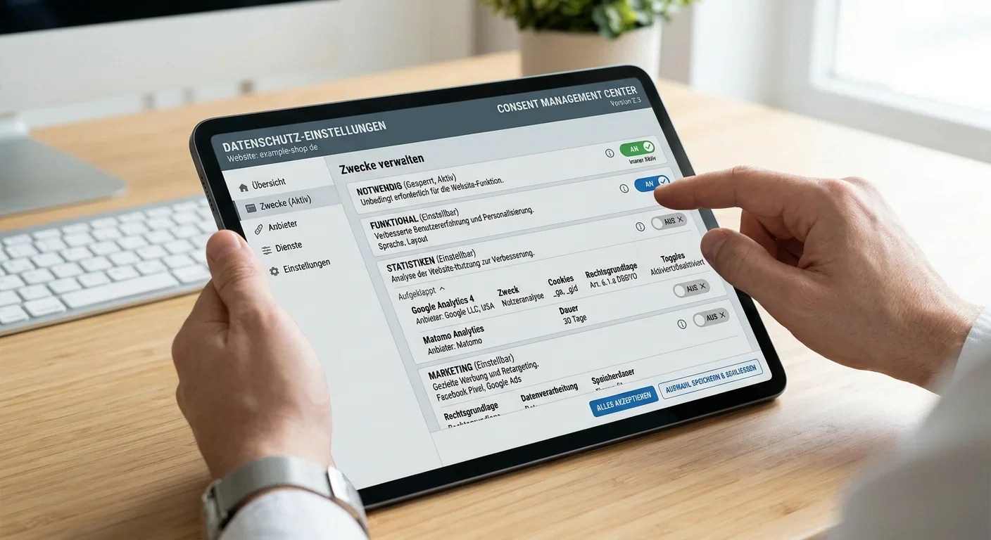 Consent-Management-Tool Oberfläche für rechtskonformes Opt-In