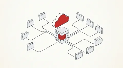 Illustration eines sicheren Datenflusses zwischen einer Cloud und Ordnern